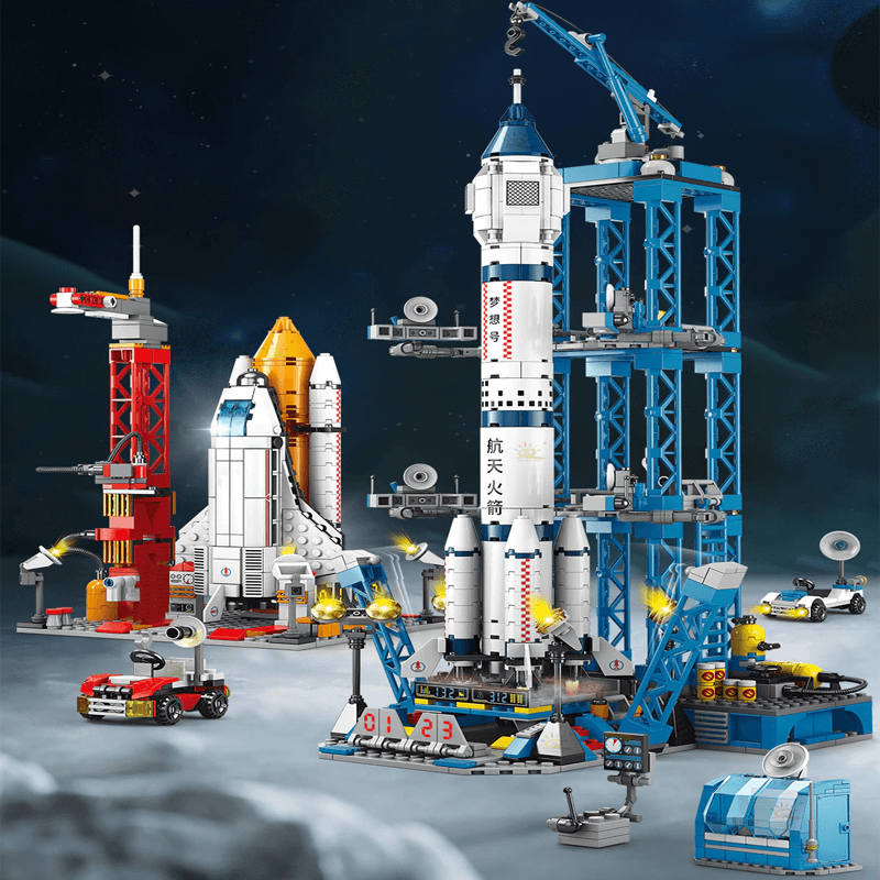 Raketbyggklossar - Kreativa Byggleksaker för Barn, Rymdraket Byggset och DIY Konstruktionsklossar-Byggsats-BB-Hemnix
