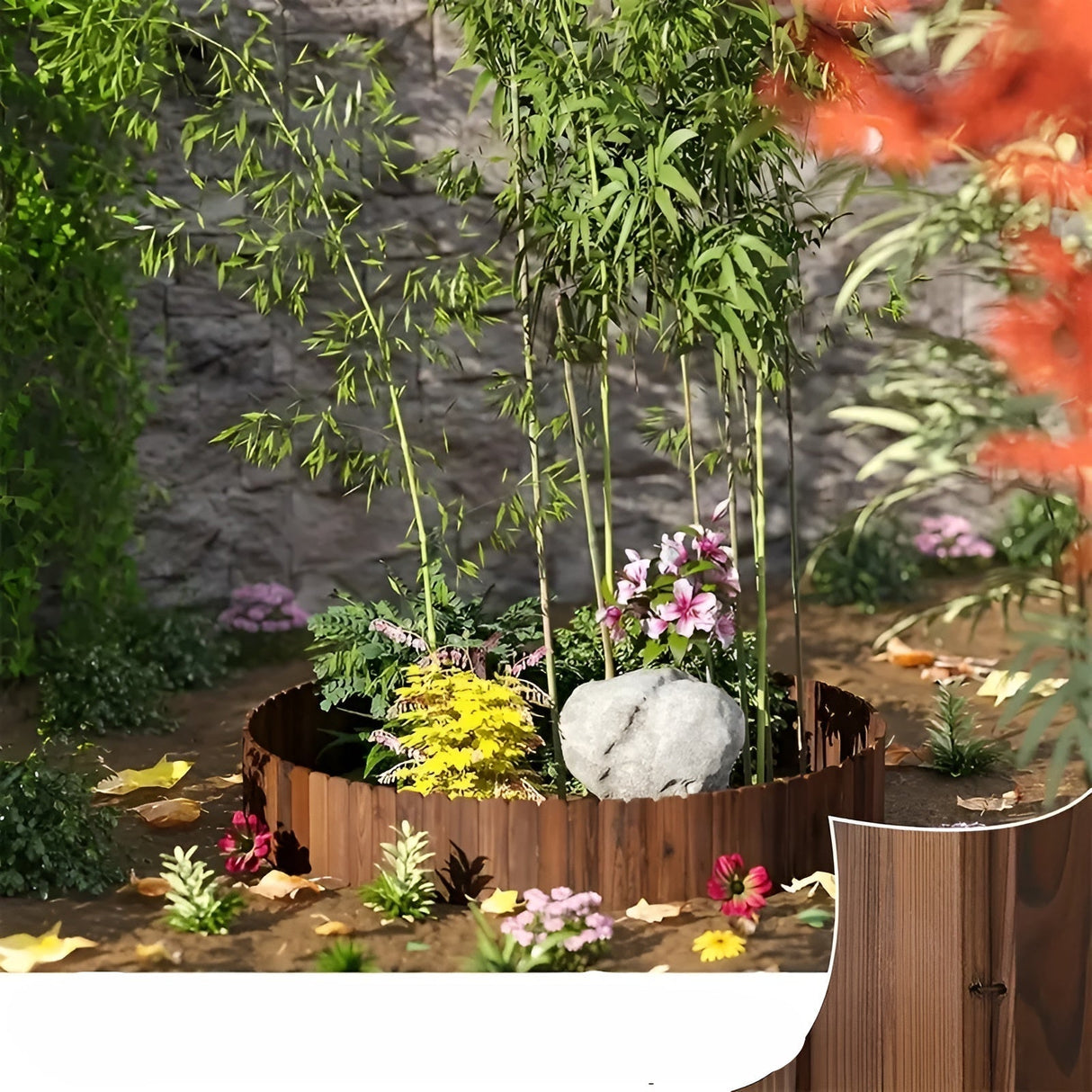 Flexibel trädgårdsstängsel i trä – Dekorativ kant för rabatt för trädgård & terrass Carvallo