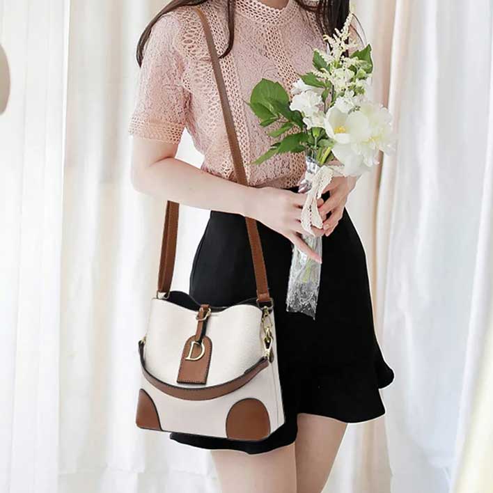 Modeva - Designerinspirerad Vintage Läderhandväska med Hink och Axelrem-Handväska-BB-Hemnix