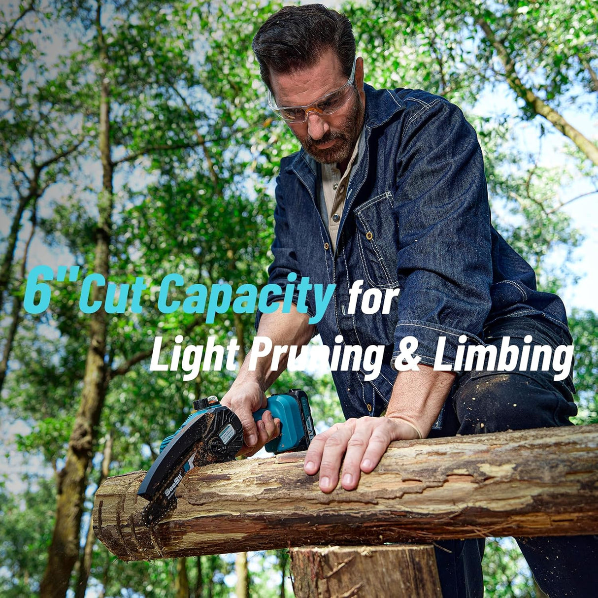 PowerCut Mini | Trådlös 6-tums kedjesåg för trädtrimning Carvallo