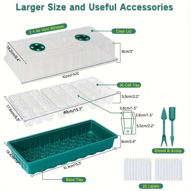 Carvallo Indoor Odling Set | Med LED Växtljus & Justerbart Fukt skydd | 36-Cells Såstation | Inkl. Tillbehör Carvallo