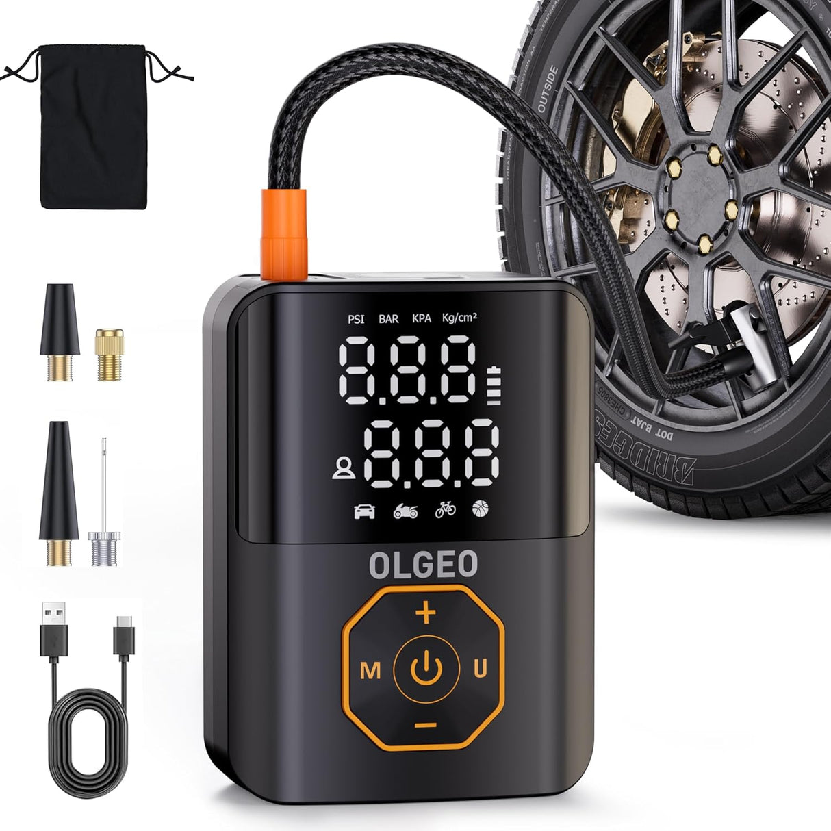 Carvallo Akku-luftkompressor 18000mAh | 160 PSI Kraft | Bärbar däcktryckpump för bil, motorcykel & cykel | Med tillbehör & väska Carvallo