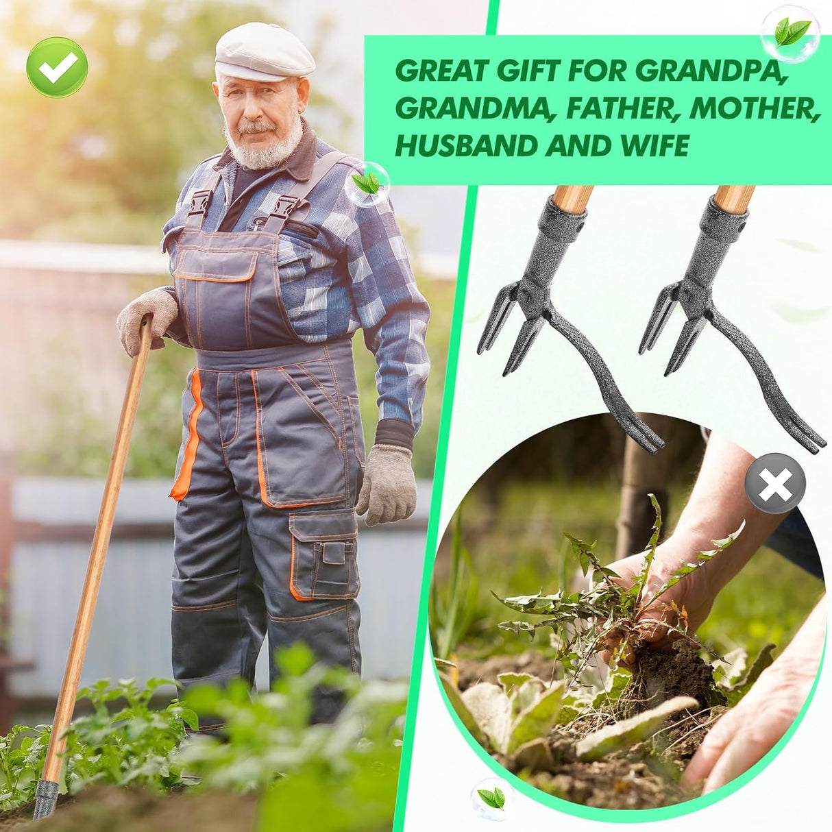 Ogräsupptagare med 4-klohuvud – Effektivt trädgårdsverktyg av järn för rotavlägsnande Carvallo