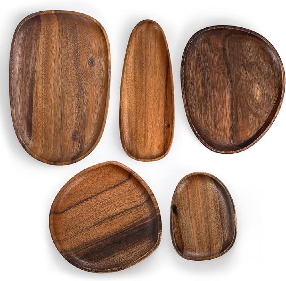 Oval Formed Akacia Wood Serving Plate Set Carvallo