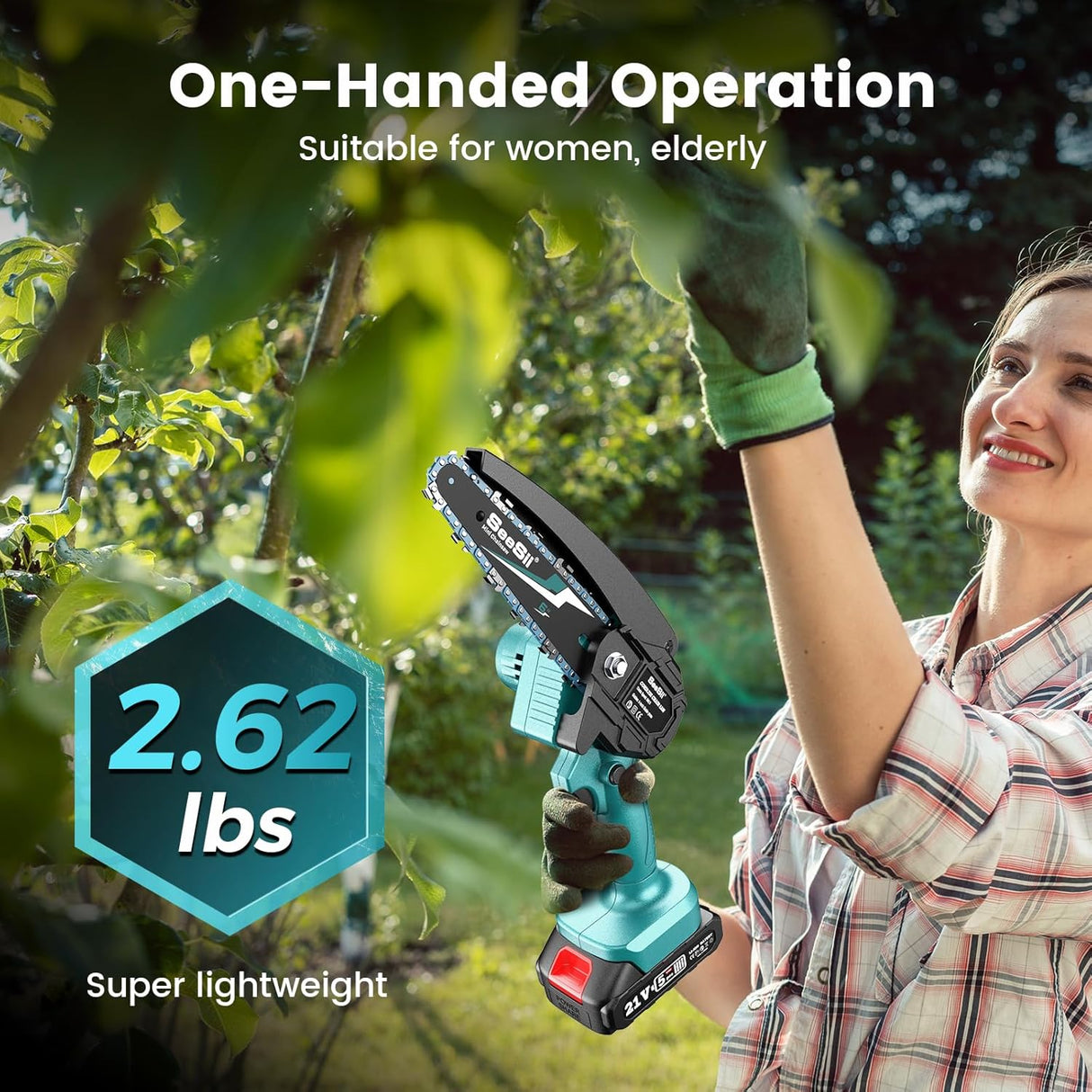 PowerCut Mini | Trådlös 6-tums kedjesåg för trädtrimning Carvallo