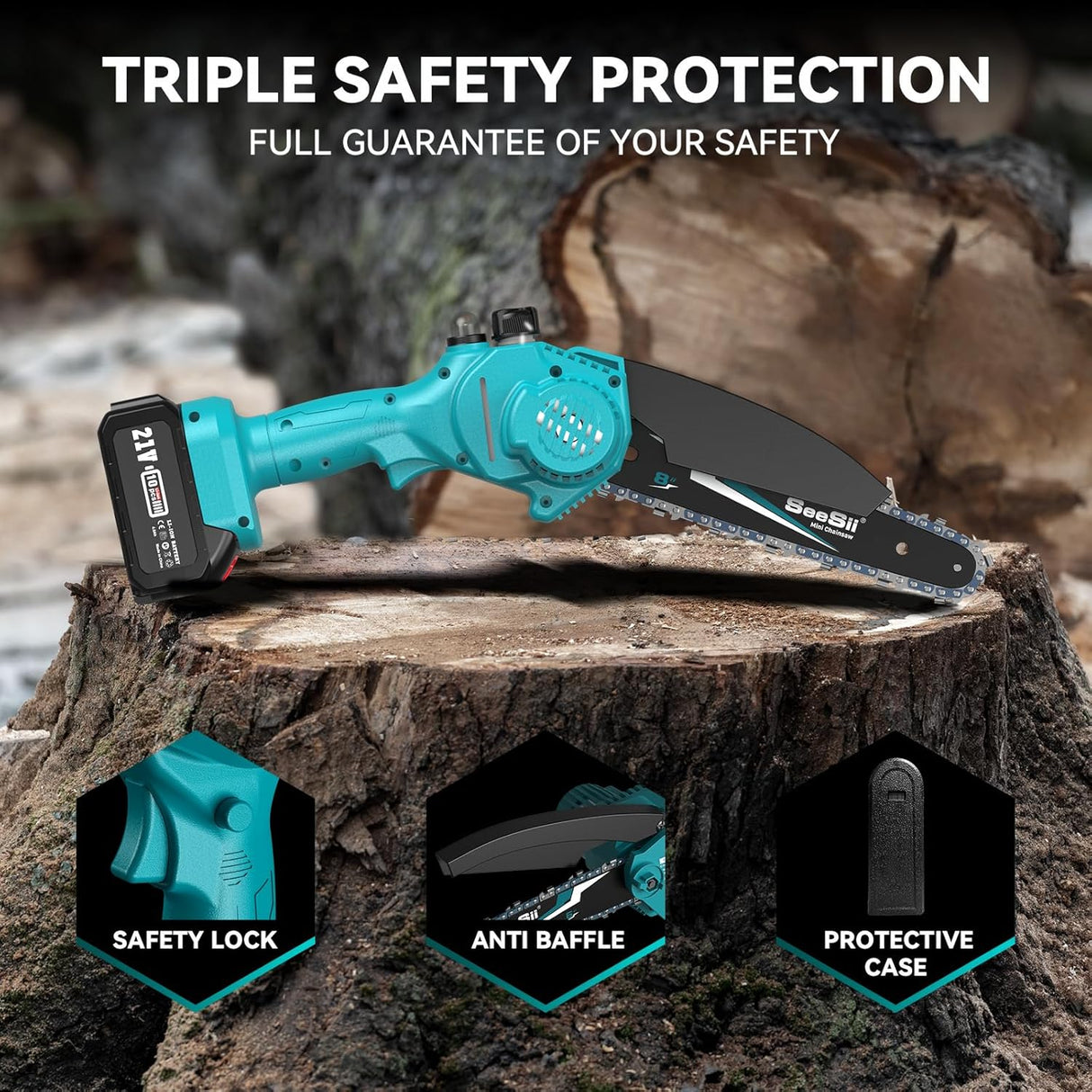 PowerCut Mini | Trådlös 6-tums kedjesåg för trädtrimning Carvallo