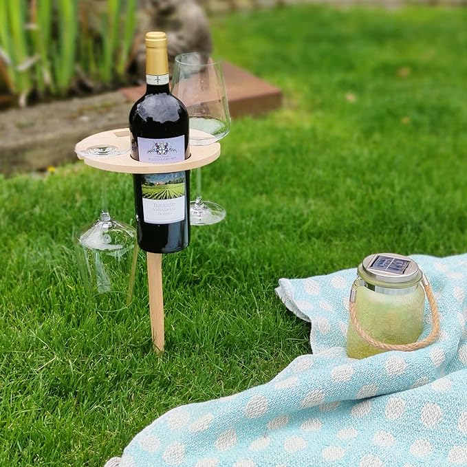 VinoTray – 4-i-1 Bärbart Picknickbord i Trä för Vin | Hopfällbar Glas- och Flaskhållare MILA Sverige