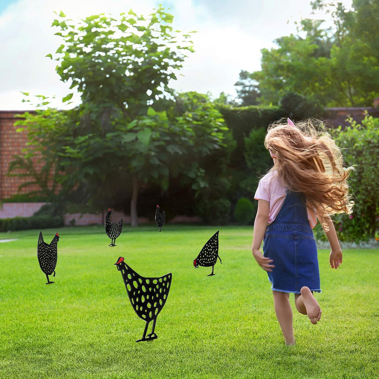 Dekorativa höns i metall - trädgårdssticker set för utomhusbruk Carvallo