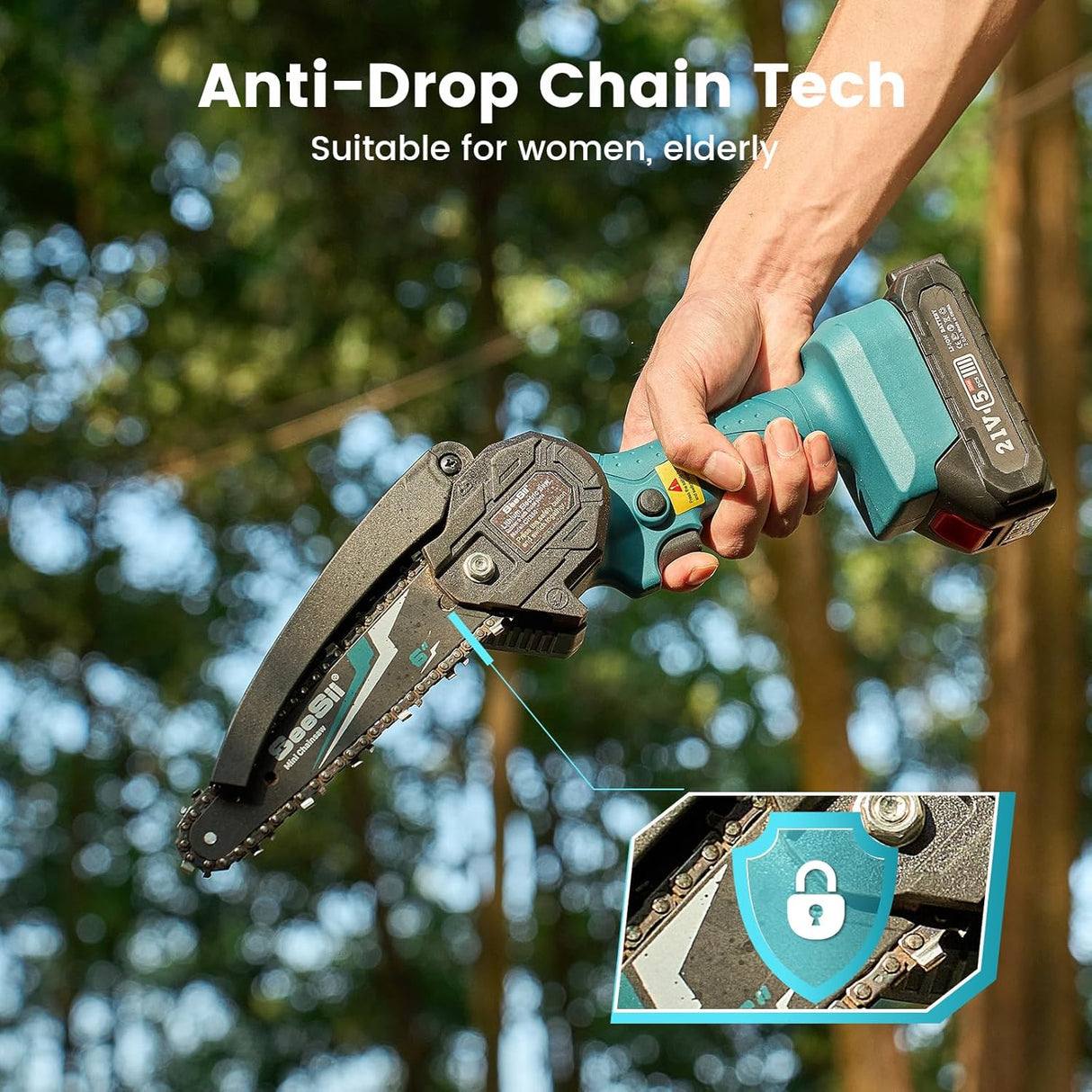 PowerCut Mini | Trådlös 6-tums kedjesåg för trädtrimning Carvallo