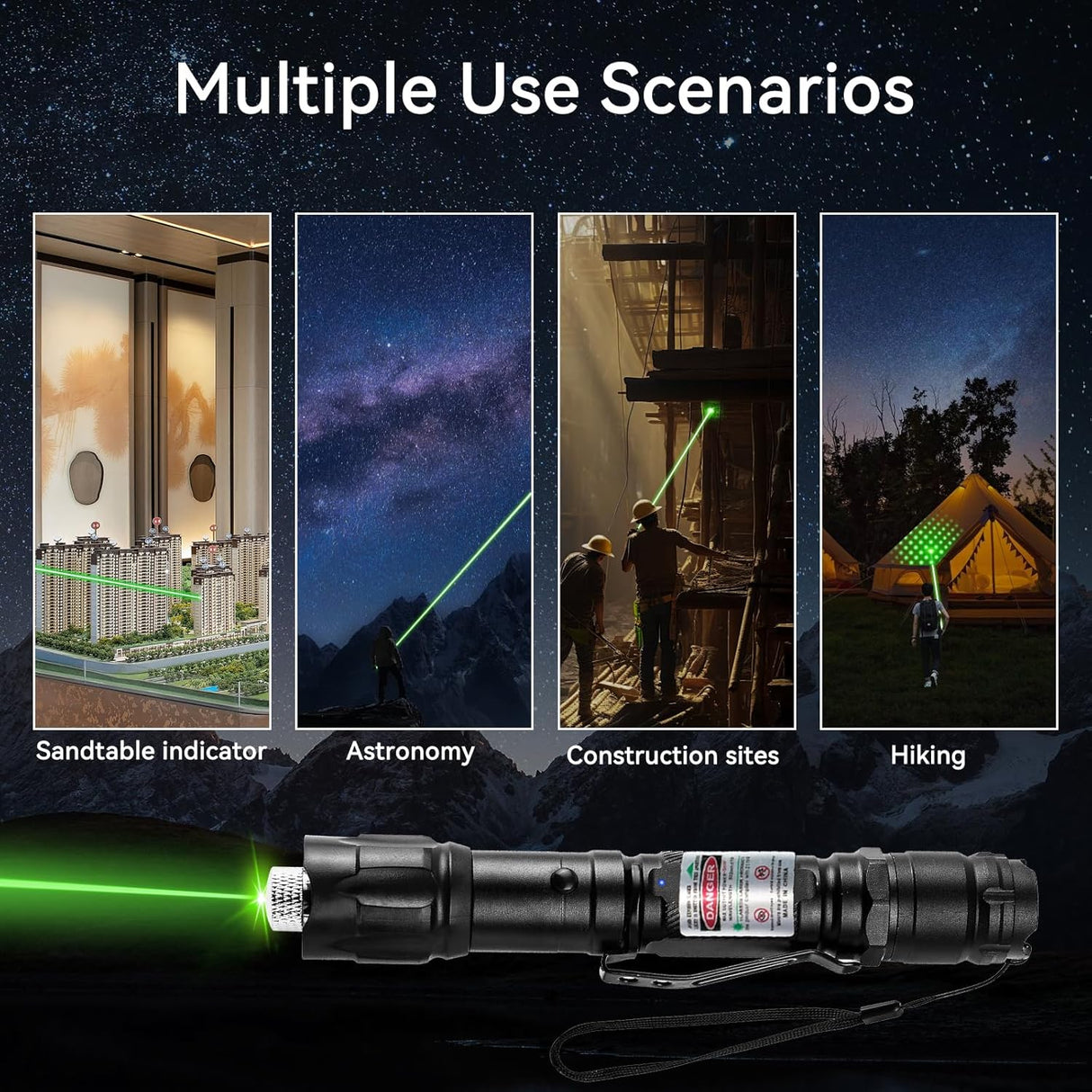 Laddningsbar ficklampa grön utomhus LED lampa Carvallo