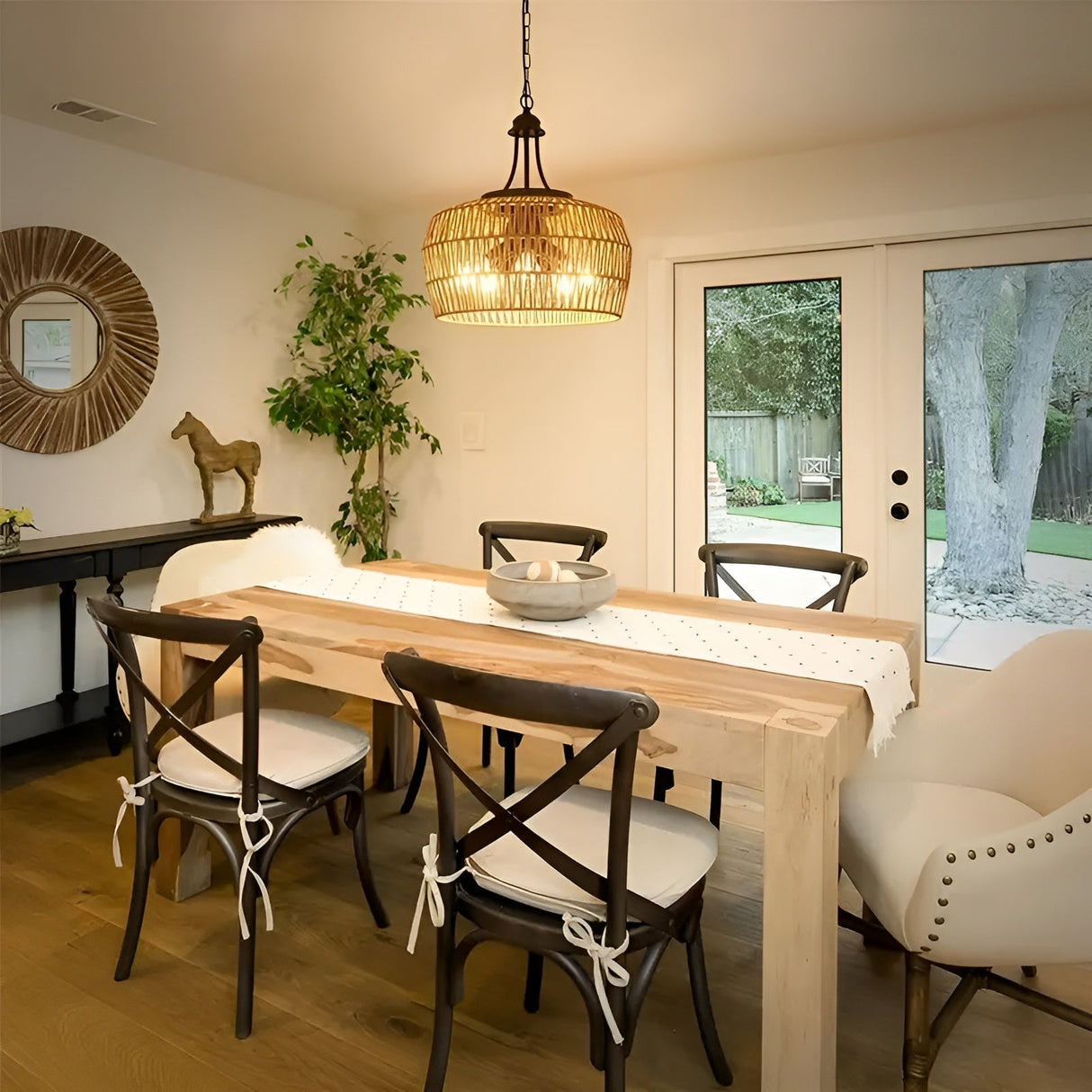 Boho-hänglampa med rottingskärm – Naturlig pendellampa för matrum och kök Carvallo