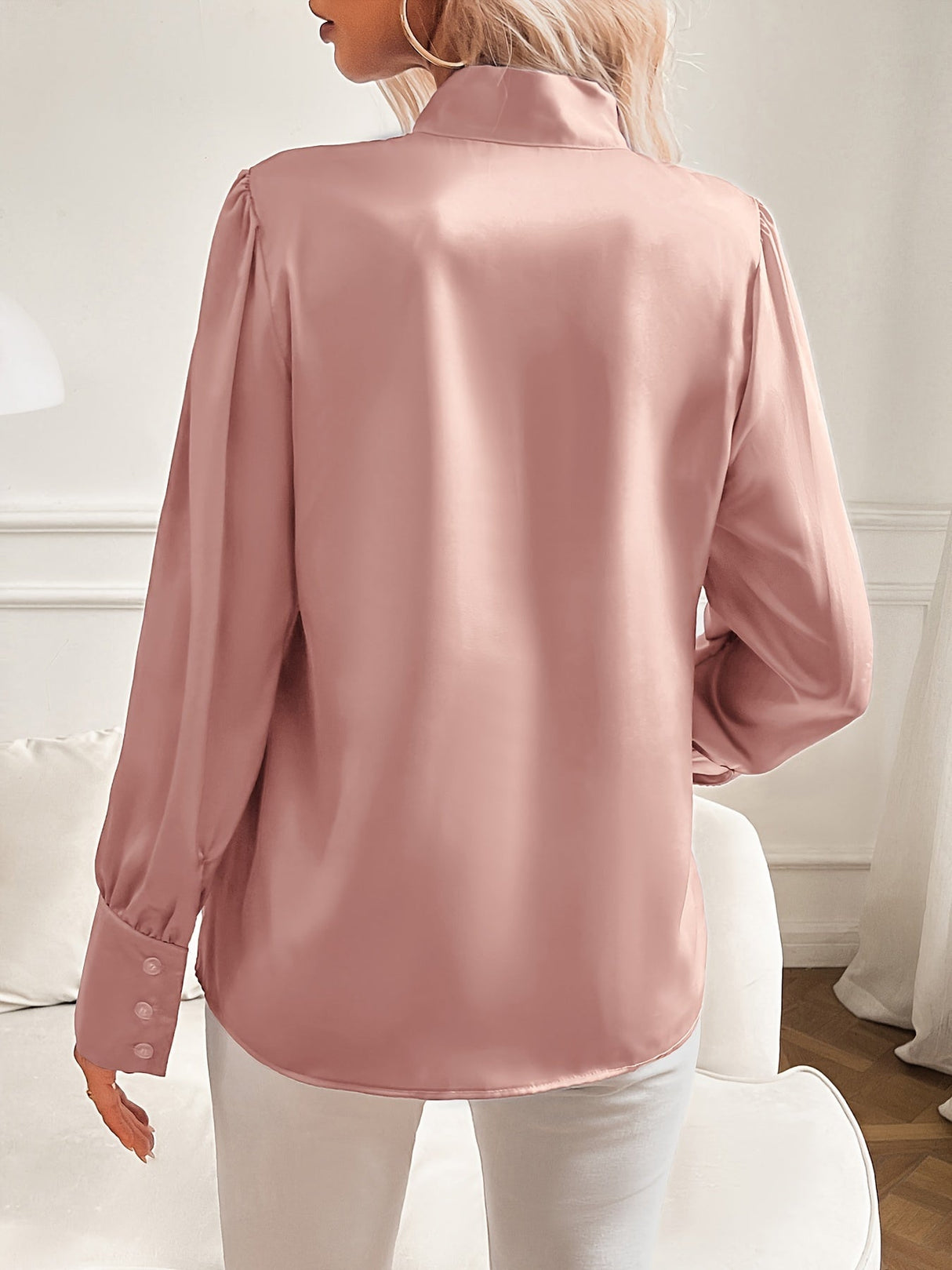 Dam Blus Elegant Silkelook Klassisk Feminin Design Polyester Hemnix