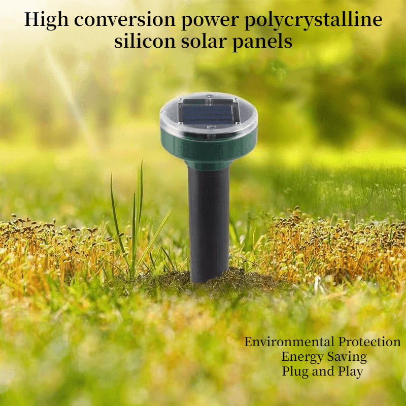 Solcellsdriven Ultraljuds Skadedjursskrämma | Avskräcker Mullvadar & Gnagare | Vattentät, 400Hz, Trädgårdsskydd Utomhus-Kök-BB-Hemnix