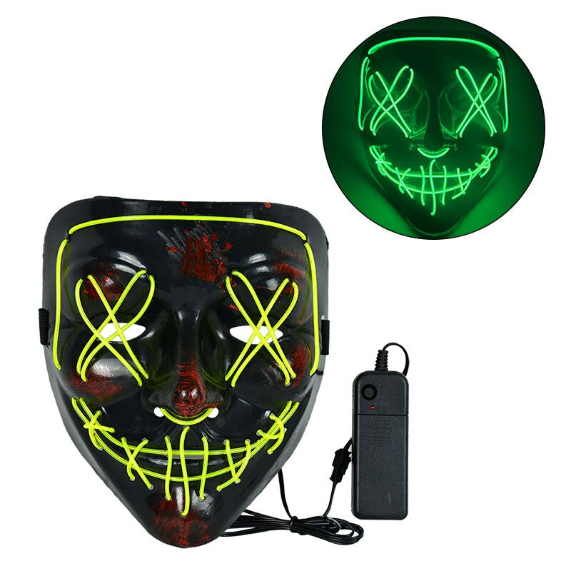 LED Skräckmask för Halloween & Maskerad | Purge-Inspirerad Blinkande Mask med 3 Ljuslägen – Justerbar & Säker EL-Wire Design-Utklädnad-BB-Jade-Grön-Hemnix