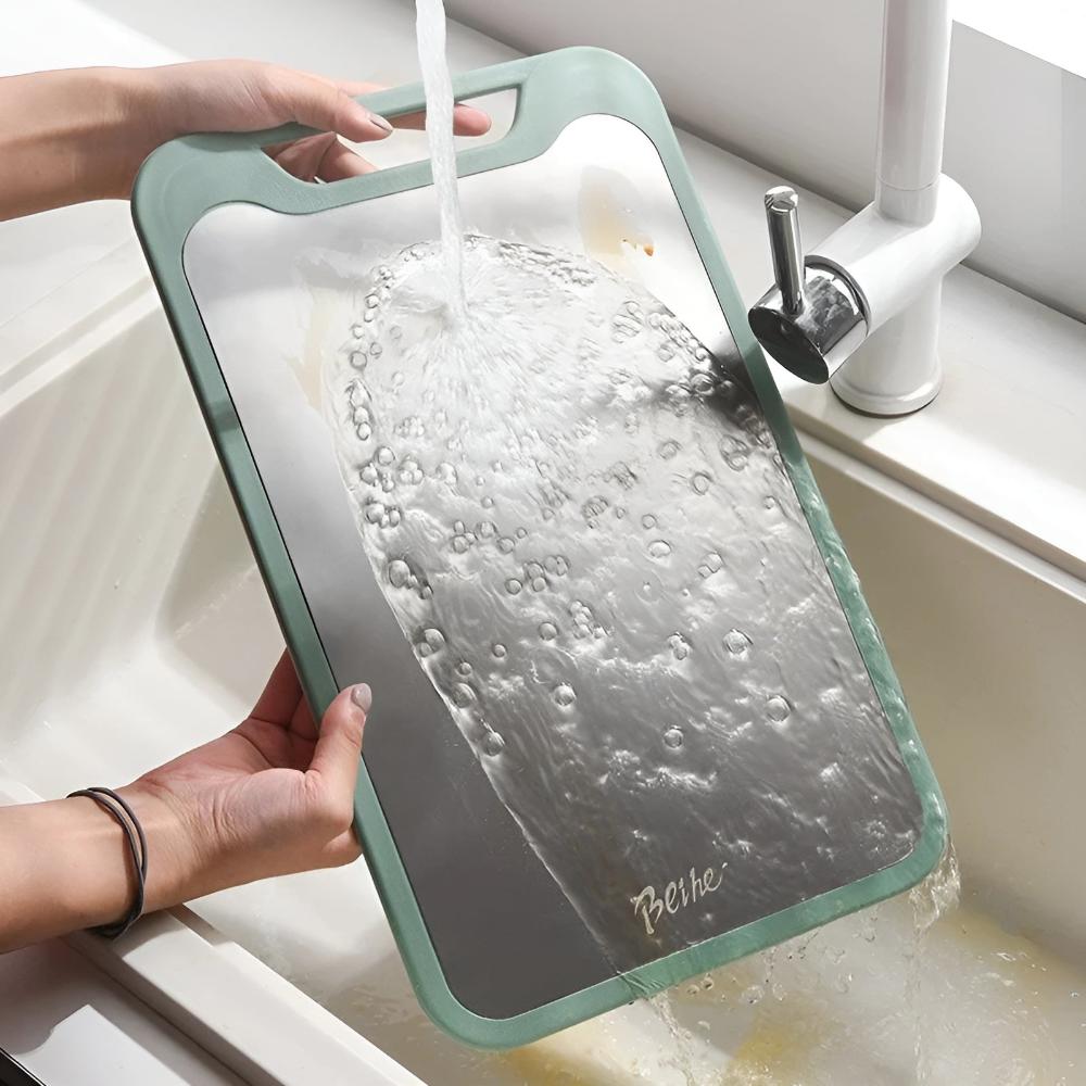 Carvallo – Dubbel-Sidigt Rostfritt Ståls Skärbräda med Antibaktery yta och Integrerad Vitlökshackare Carvallo