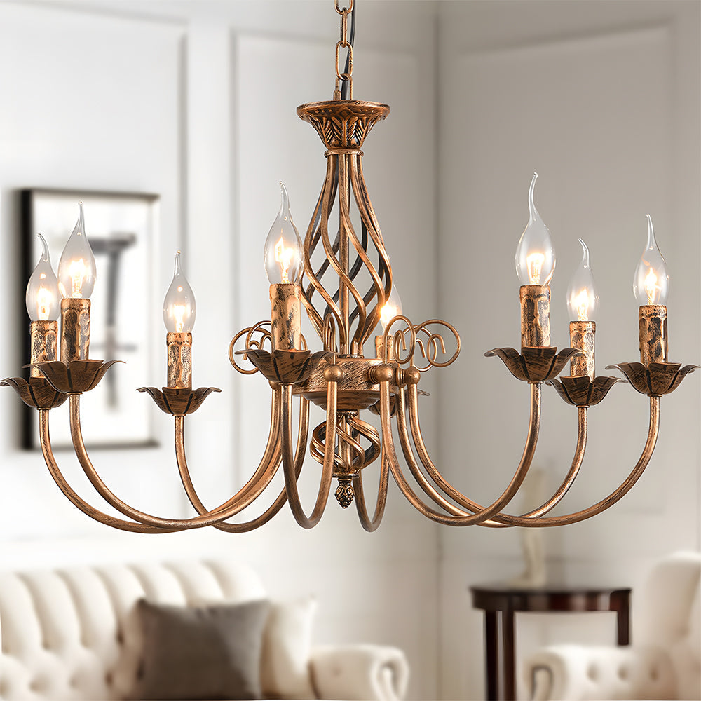 Vintage Bronze Chandlier | 4/6/8 Ljus Matsal Takarmatur i Järn | Brick by Brick Carvallo