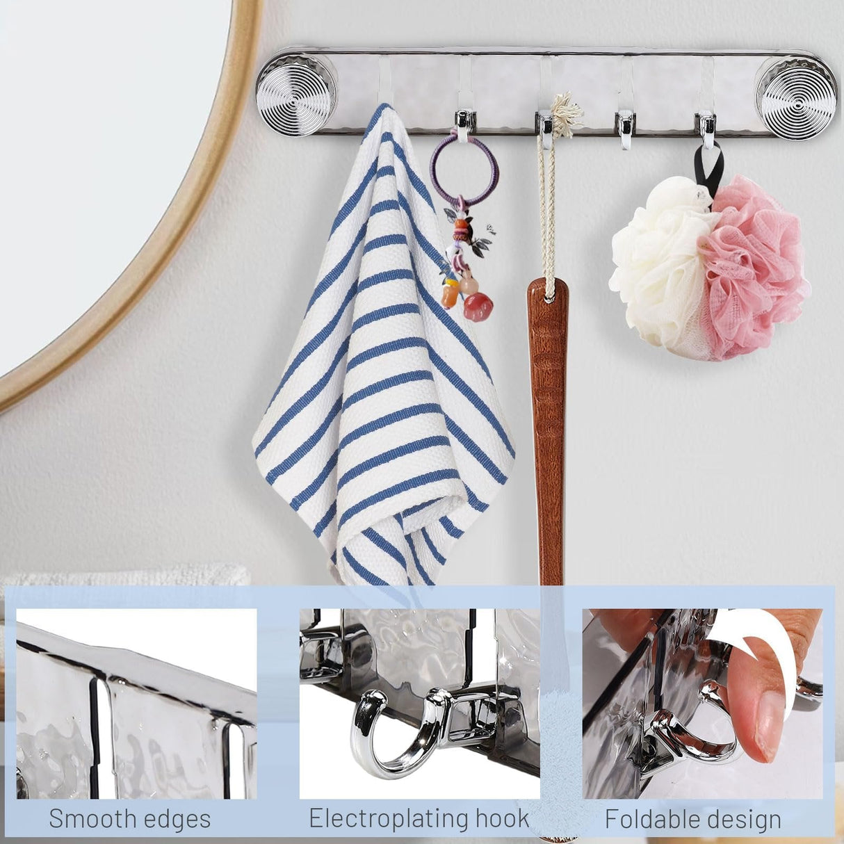 Platsbesparande sugkrokar – 5 hopfällbara justerbara vägghängare, ingen borrning behövs MILA Sverige