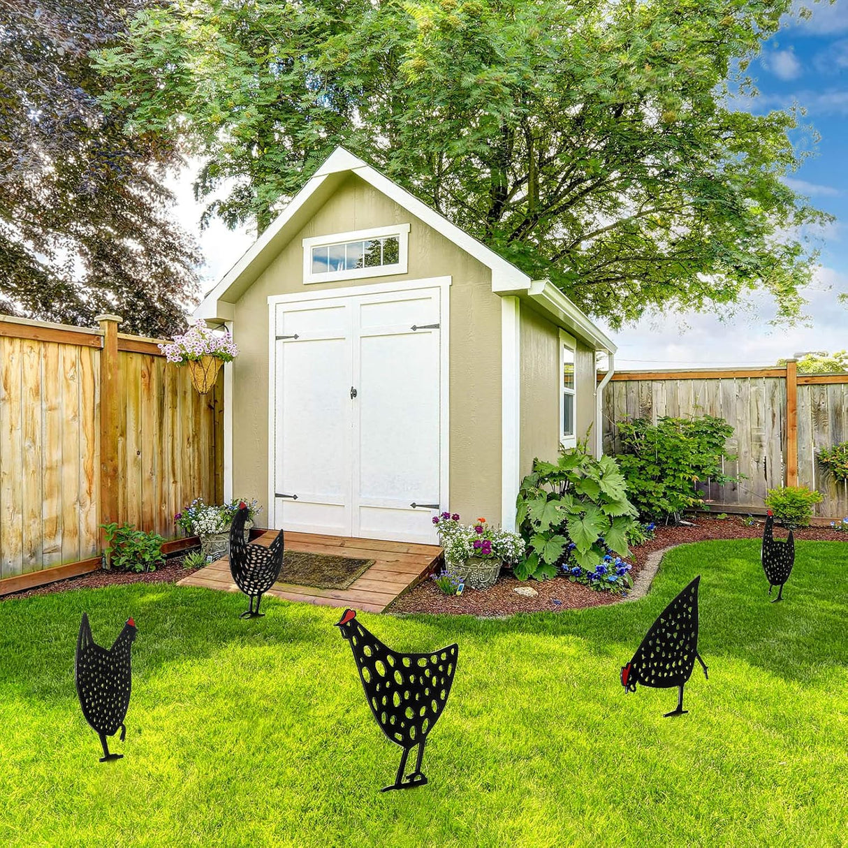 Dekorativa höns i metall - trädgårdssticker set för utomhusbruk Carvallo