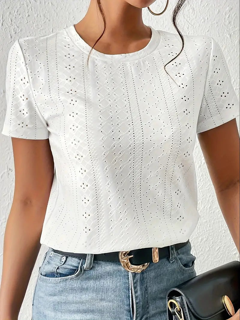 Dam T-shirt Cirkulär Hals Avslappnad 100% Bomull Hemnix