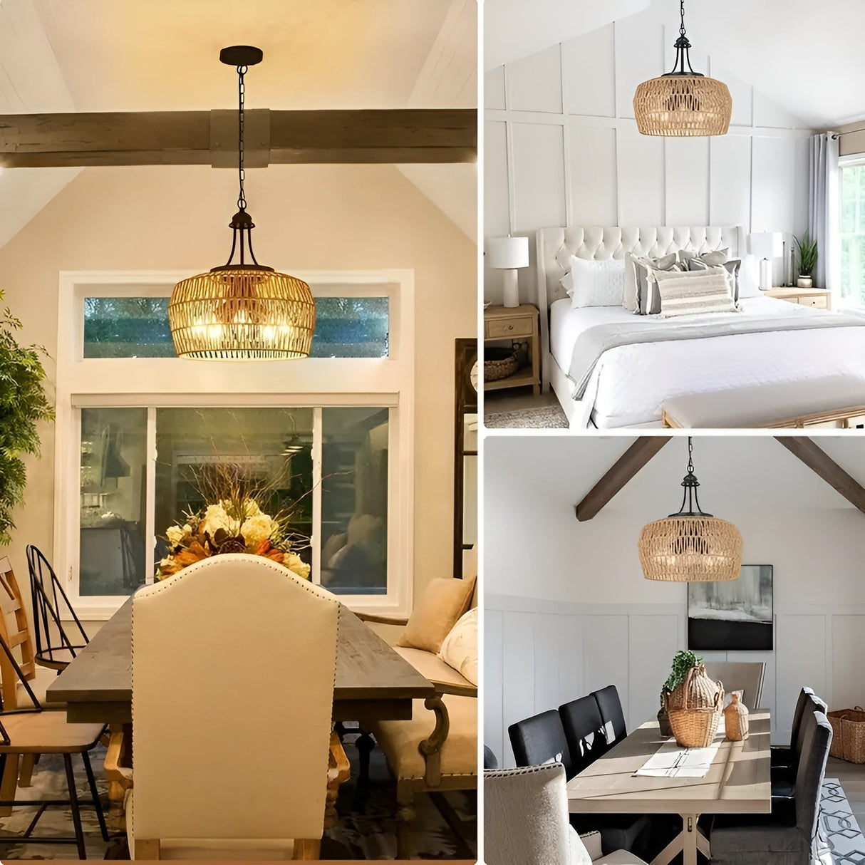 Boho-hänglampa med rottingskärm – Naturlig pendellampa för matrum och kök Carvallo