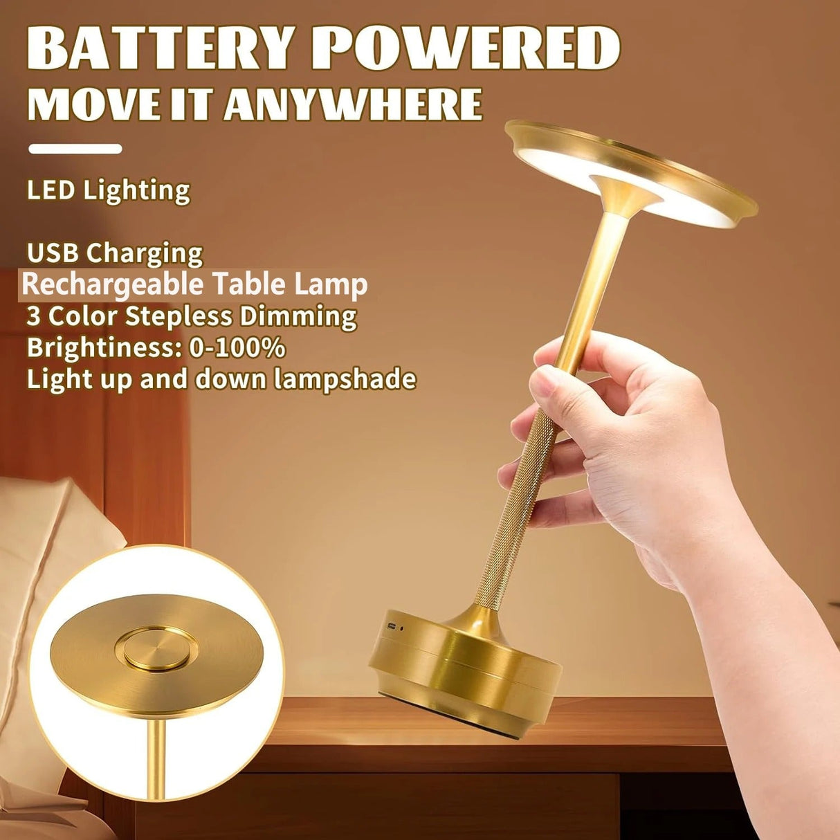 Modern Trådlös Bordslampa - Uppladdningsbar Med LED Touchsensor Carvallo