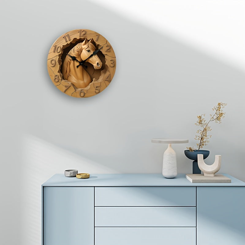 EquineElegance - Träskulpterad Tyst V Väggklocka Carvallo