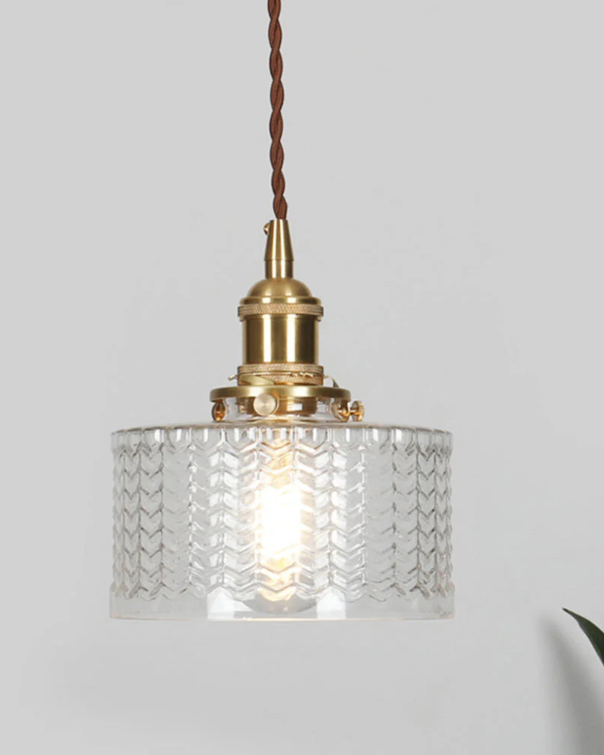 Vintage Glass Ceiling Pendant | Textured Glass & Brass | Warm 3000K Glow Carvallo