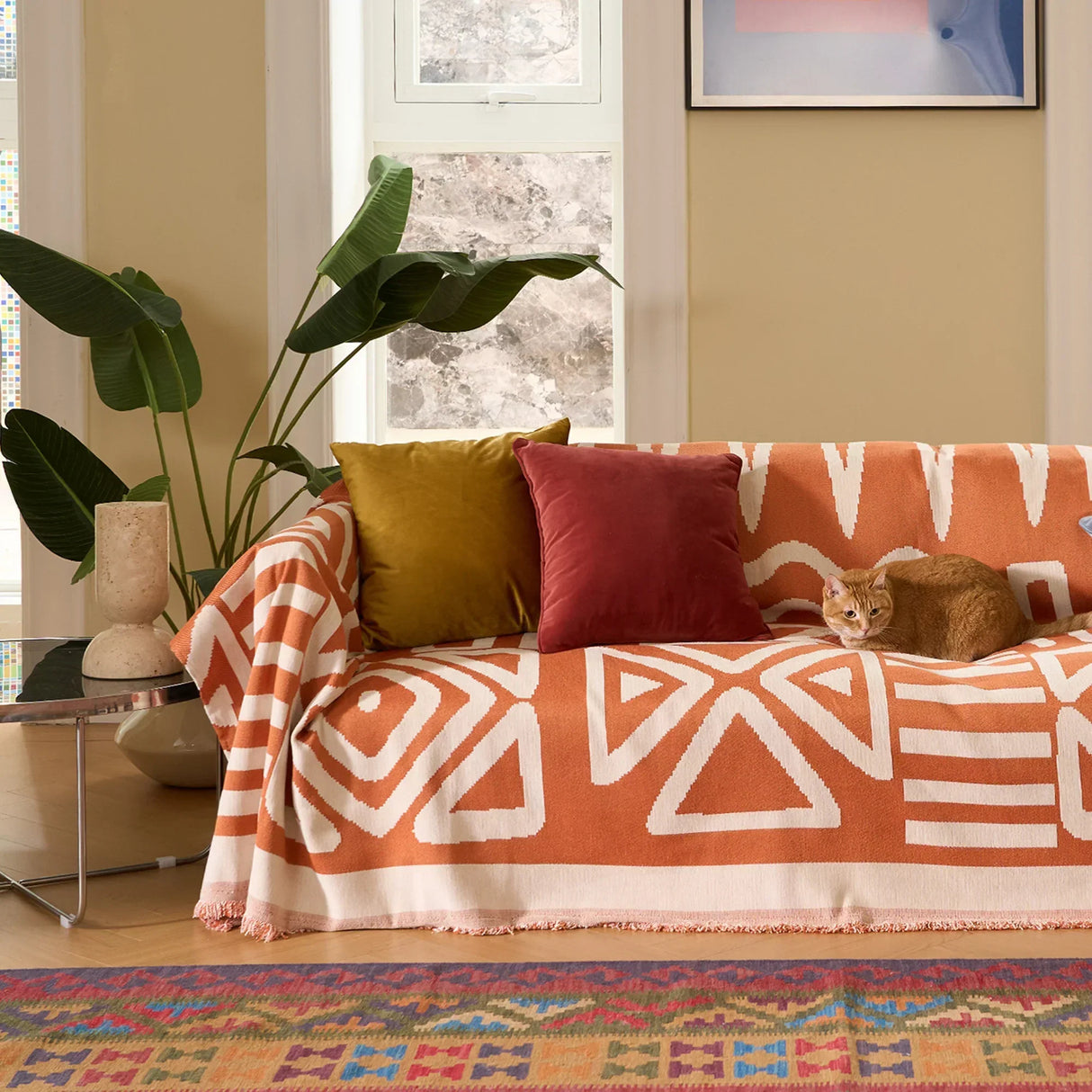 Geometrisk Boho Stil Sofföverdrag - Modern, Stilig & Hållbart Soffskydd Carvallo