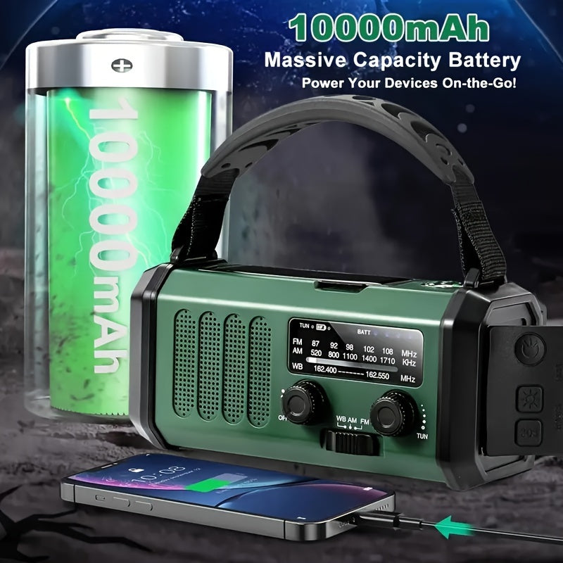 Carvallo X10 Nödradio med 10.000 mAh powerbank | Sol, vev & USB-C | LED-ljus, SOS-larm & kompass | AM/FM/NOAA Carvallo