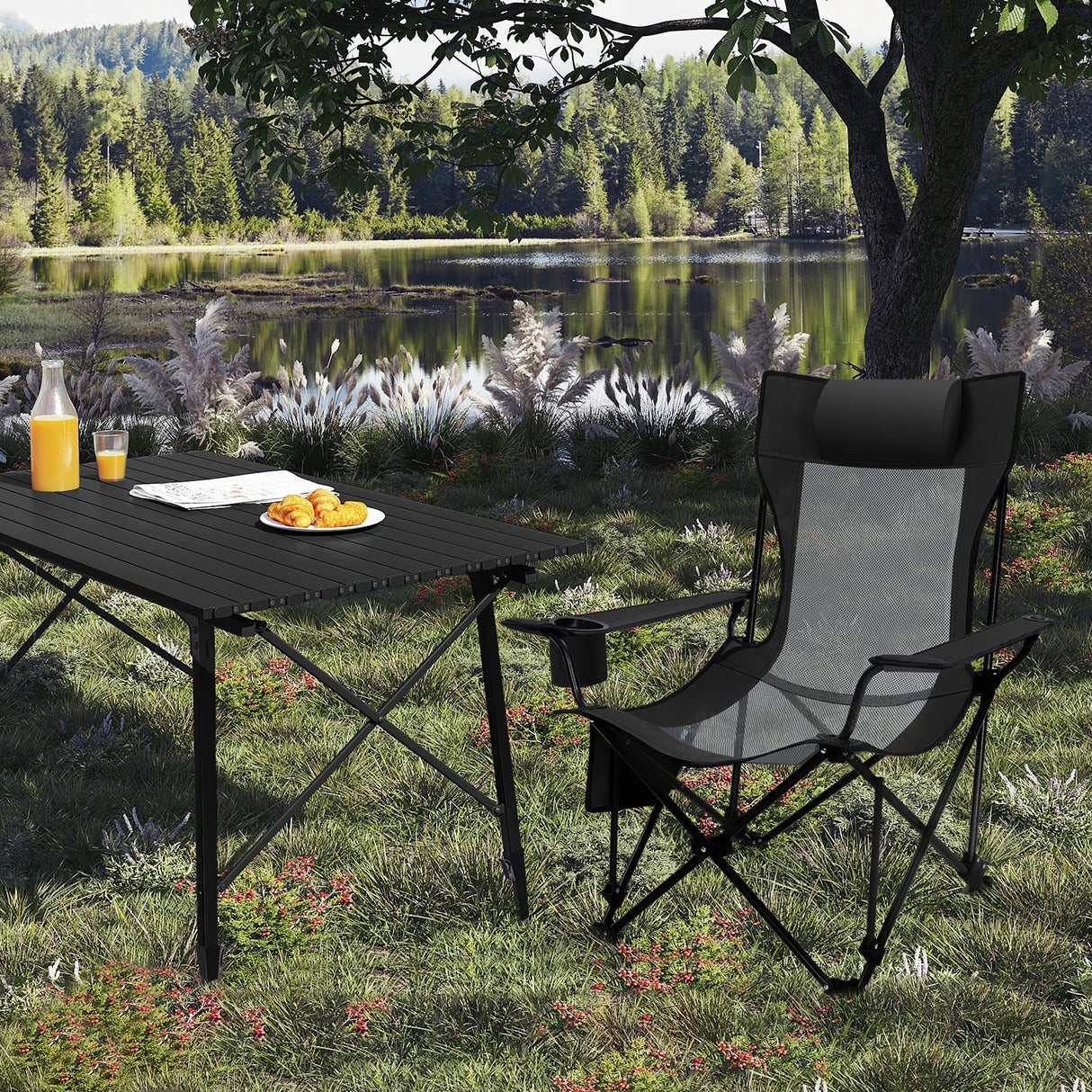 Carvallo Relax Fällstol | Justerbar & Hopfällbar | Med Fotstöd | Ultralätt & Bärbar – Svart/Grå Carvallo