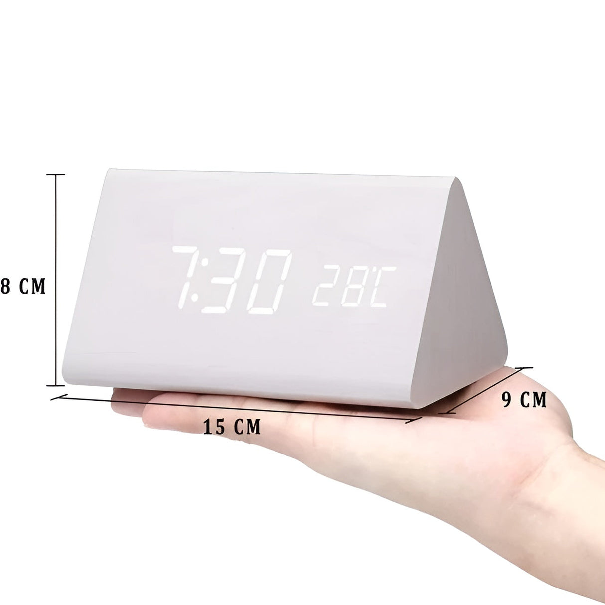 Trä-LED-klocka – Elegant väggklocka med väckfunktion | Tidös design för vardagsrum Carvallo