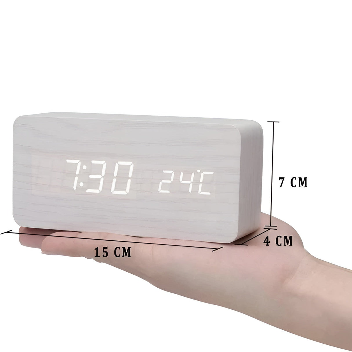 Trä-LED-klocka – Elegant väggklocka med väckfunktion | Tidös design för vardagsrum Carvallo