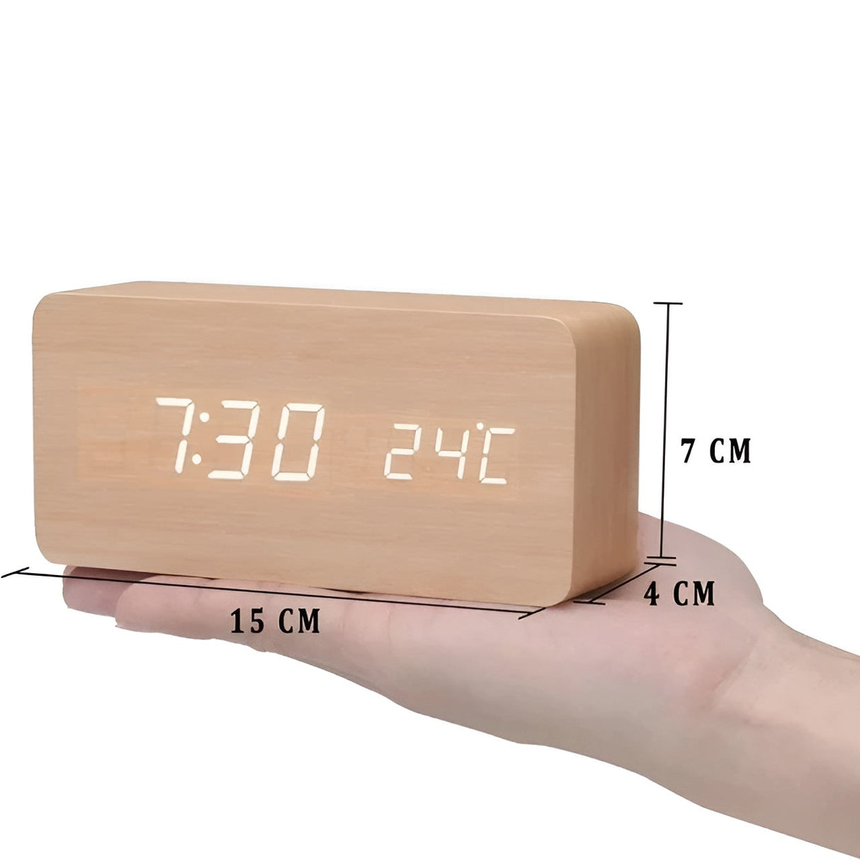 Trä-LED-klocka – Elegant väggklocka med väckfunktion | Tidös design för vardagsrum Carvallo