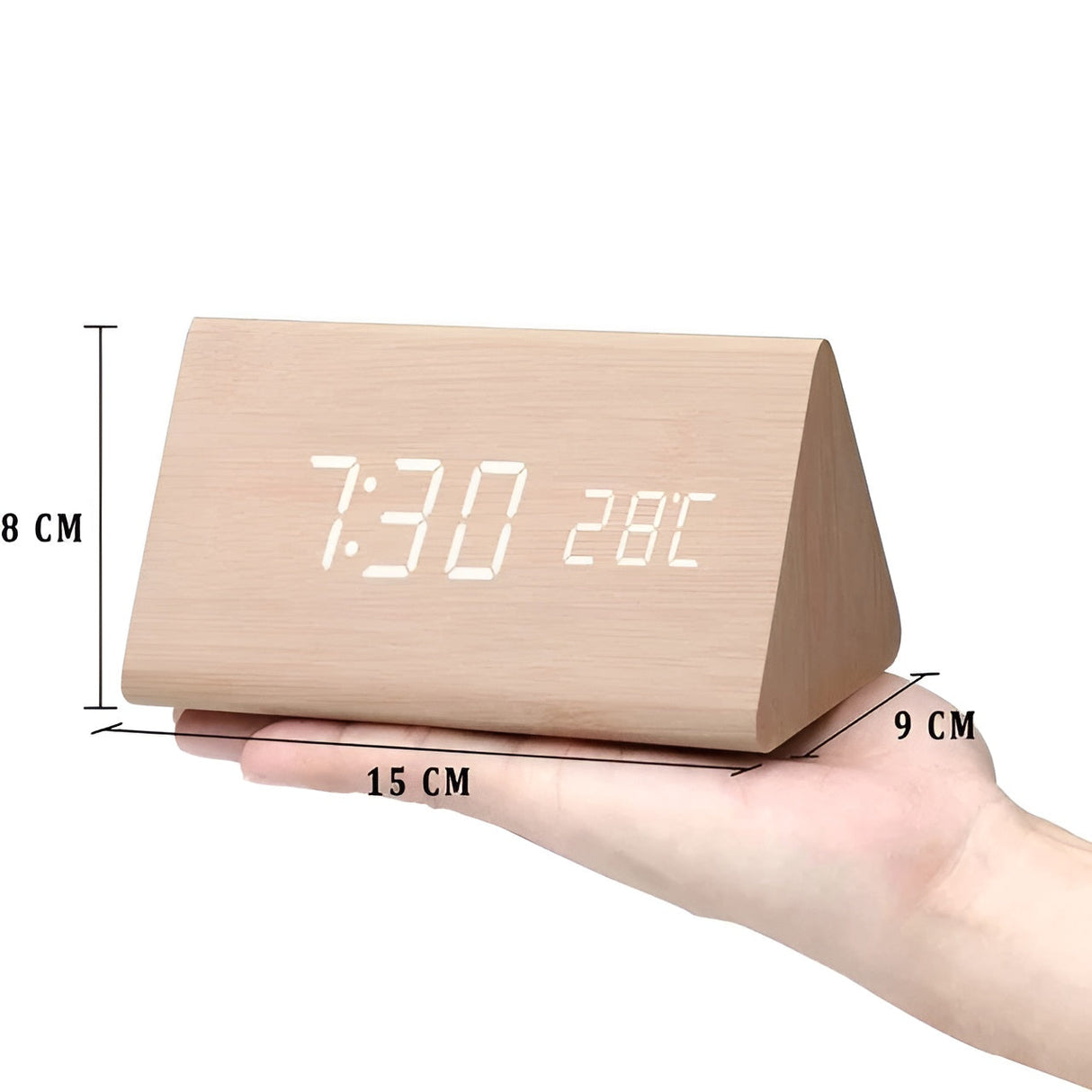 Trä-LED-klocka – Elegant väggklocka med väckfunktion | Tidös design för vardagsrum Carvallo
