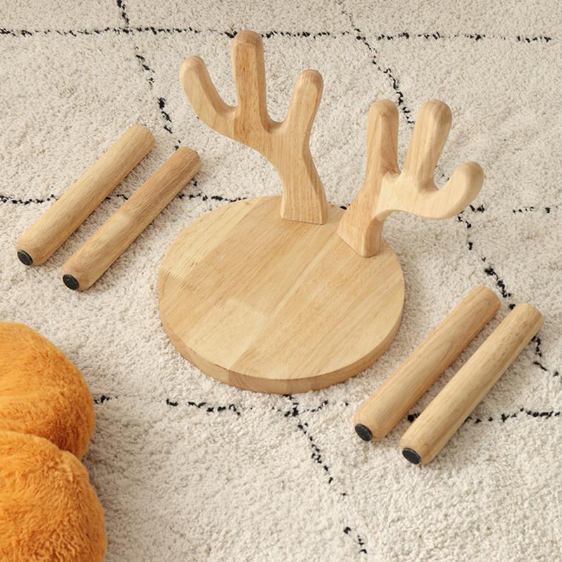 Kreativ barnpall i massivt trä med horn - Rund låg sits med ryggstöd för vardagsrum och entré MILA Sverige