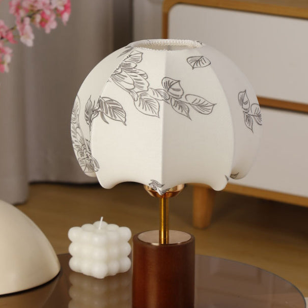 Traditionell kinesisk kupolbordslampa – bladmönster i tyg och trädesign MILA Sverige