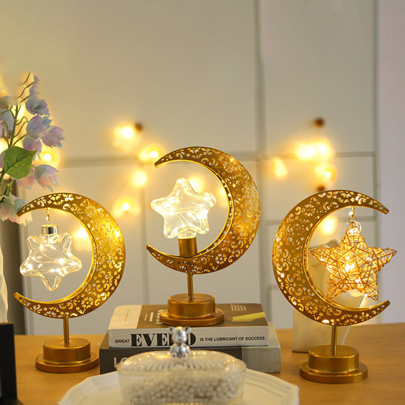 Moon & Star Orb LED-bordslampa – design av glas, järn och rotting MILA Sverige