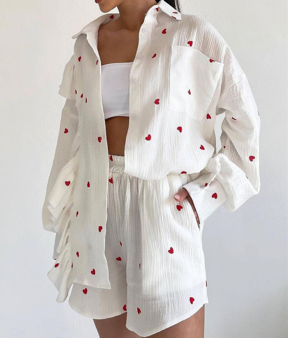 Herrskjorta och Shorts Set Trendig Design 100% Bomull Hemnix