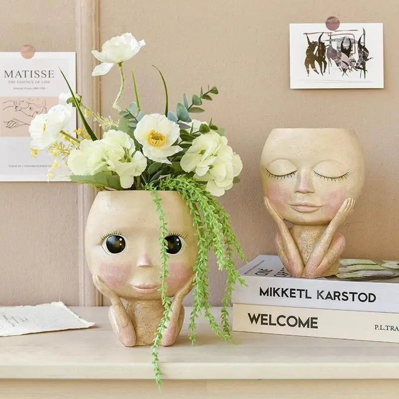 Carvallo – Elegant Resin Plant Pot with Artistic Facial Details Carvallo