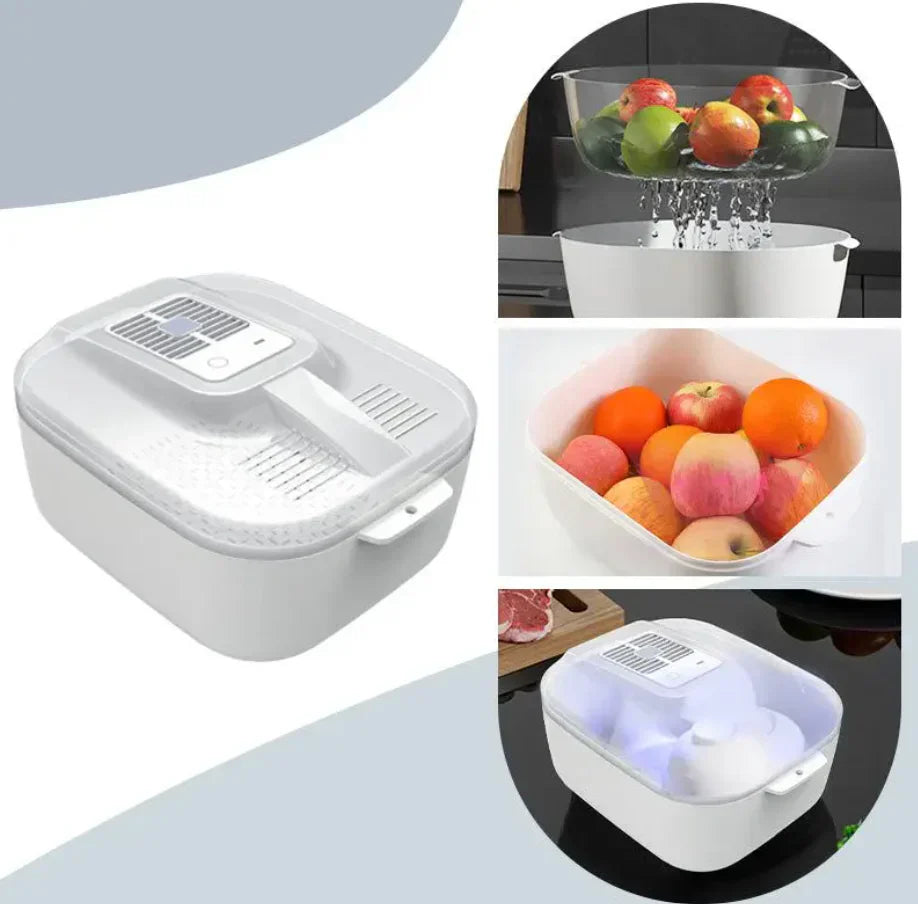 Multifunktionell Frukt- och Grönsaksrengöringsbox – Automatisk Rengörare med Avtappningskorg och Förvaringslock Carvallo