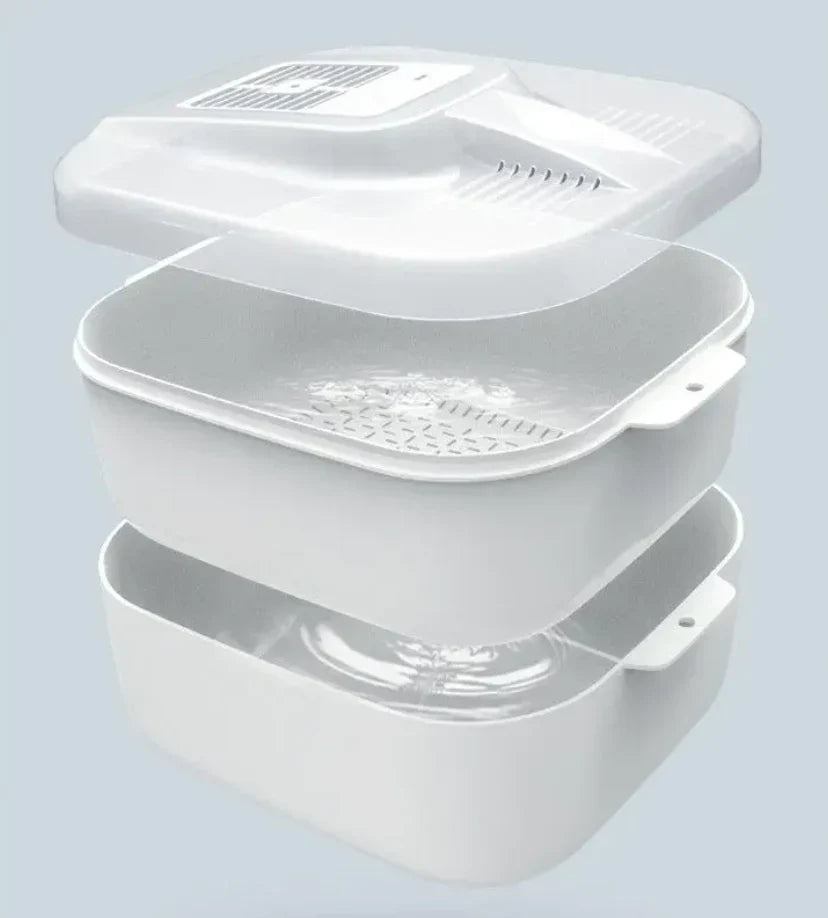 Multifunktionell Frukt- och Grönsaksrengöringsbox – Automatisk Rengörare med Avtappningskorg och Förvaringslock Carvallo