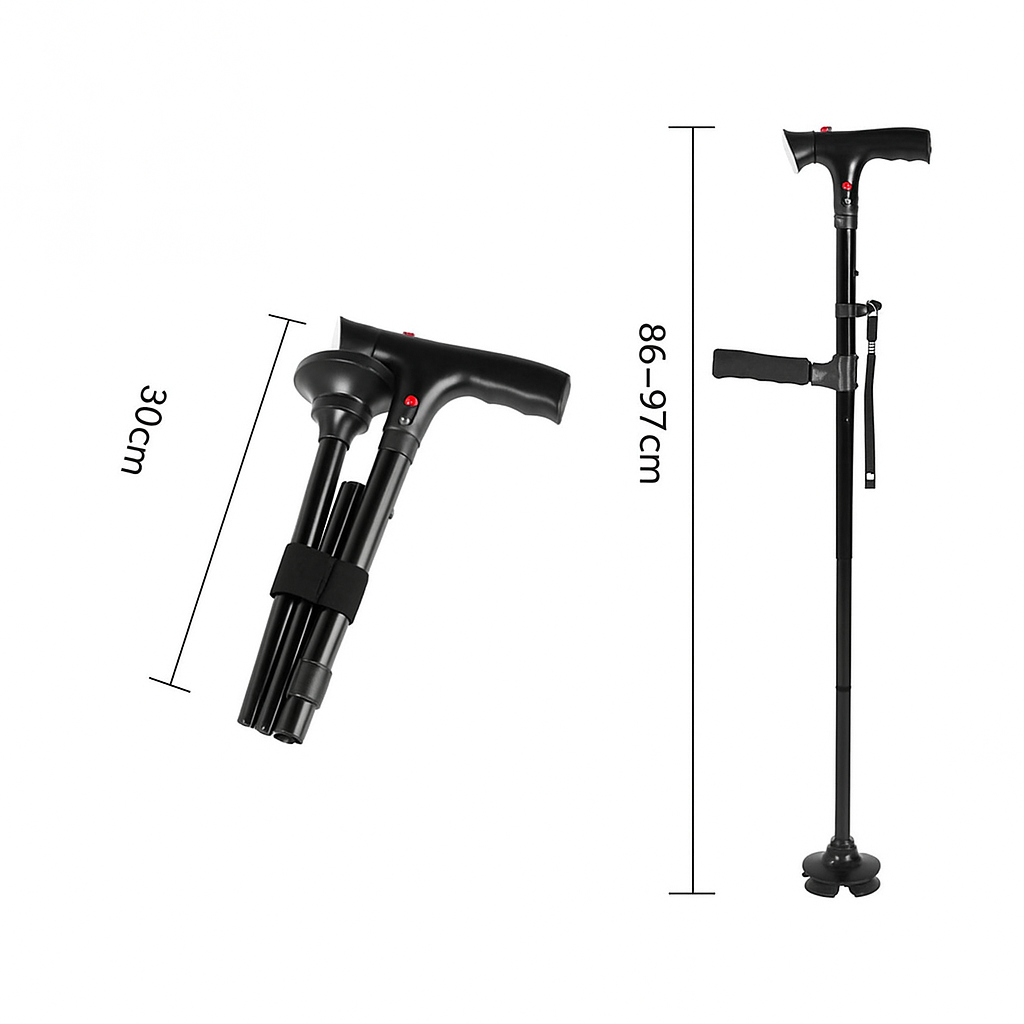 Multifunktionell senior käpp med LED-ljus, larm, dubbelhandtag & halkfri fot-VaruZ-Hemnix