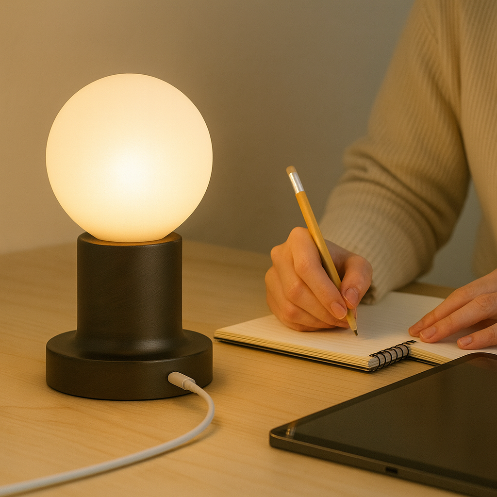 Porta uppladdningsbar bordslampa | Trådlösa sänglampor | Bronsbas & opalglas | Touch dimning | Brick by Brick Carvallo