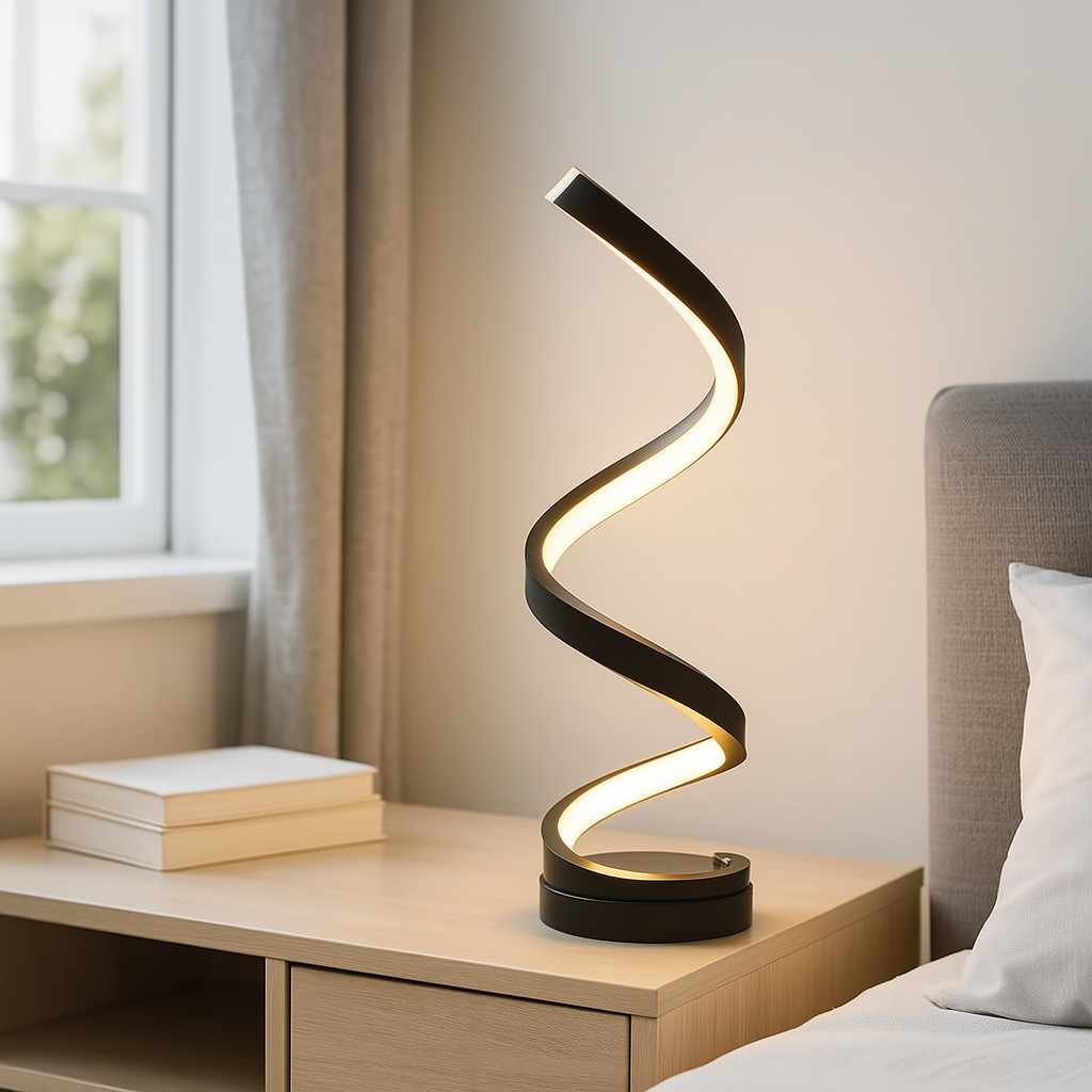 Modern Spiral Table Lamp | Dimmbar LED | 15.7" Hög | Energivrande Skulptural Ljus Carvallo