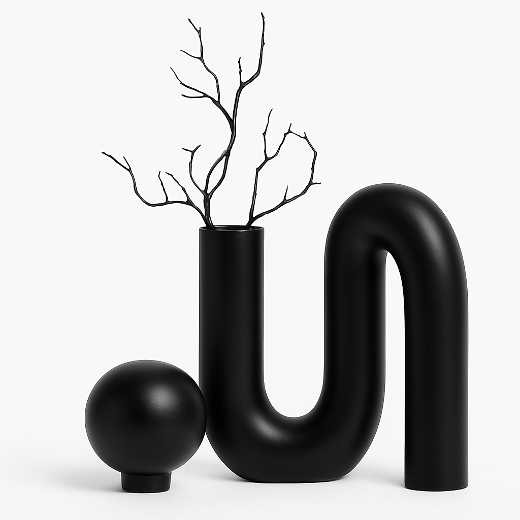 Skulptural Keramikkruka | 12" Modern Dekor Accent | Monokrom Finish Carvallo