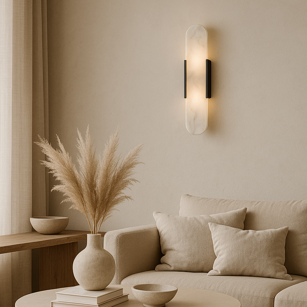 Modern Marmor Vägglampa | Äkta Sten Sconce | Dimmbar LED | Guld eller Svart Carvallo