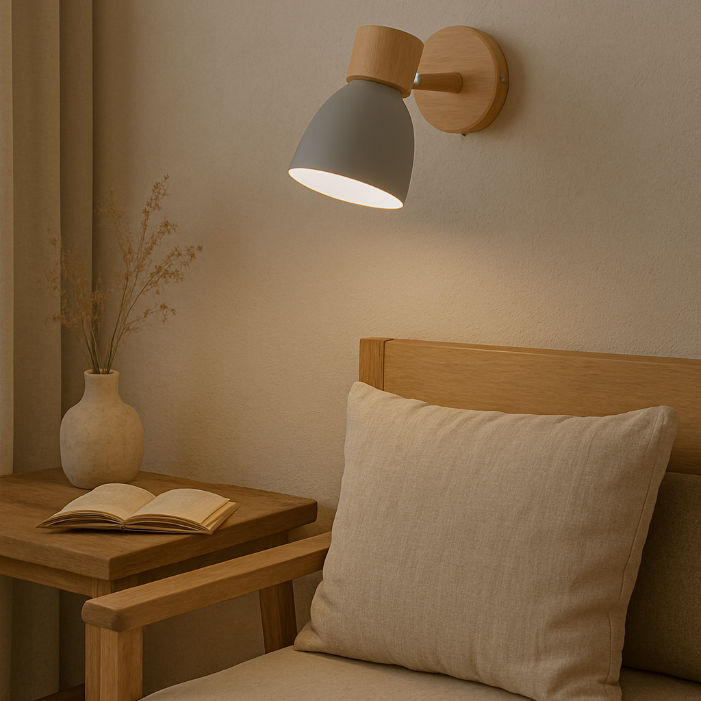 Nordisk Träväggslampa | Kompakt E27-lampa med strömbrytare | Naturligt trä Carvallo