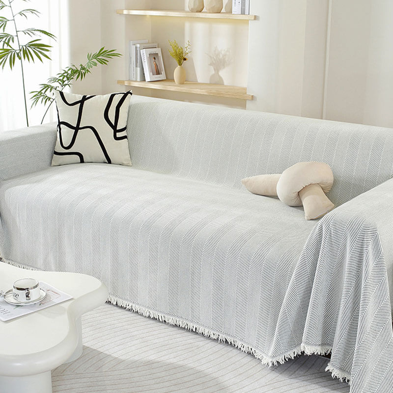 CozyWeave Sofföverdrag i Chenille – Elegant Fiskbensmönster med Dekorativa Tofsar Hemnix