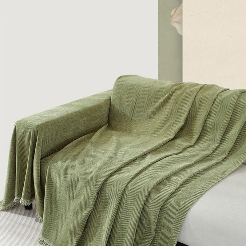 CozyWeave Sofföverdrag i Chenille – Elegant Fiskbensmönster med Dekorativa Tofsar Hemnix