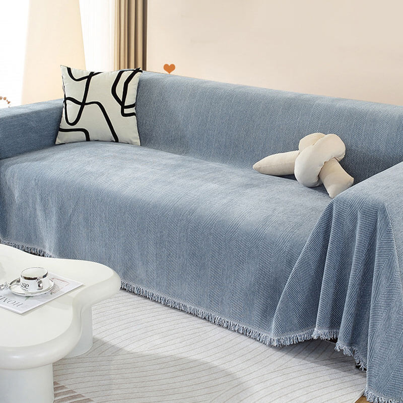 Chenille Filt Herringbone Fransen Sofföverdrag Mysig Stil Carvallo